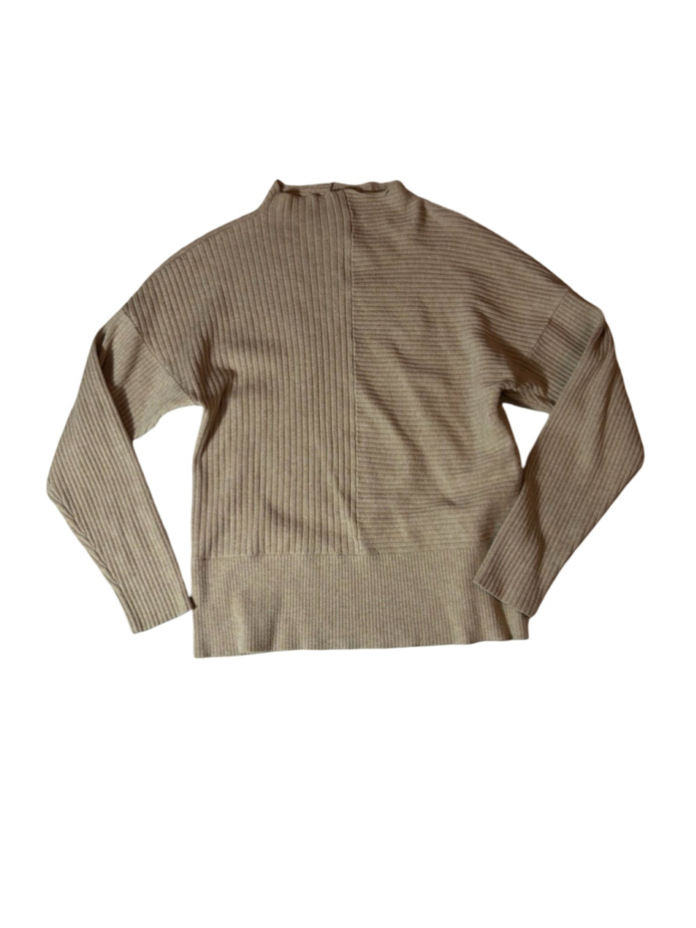 Modern Citizen Sweater XS Beige Ribbed Mock Neck Boxy Minimalist Pullover